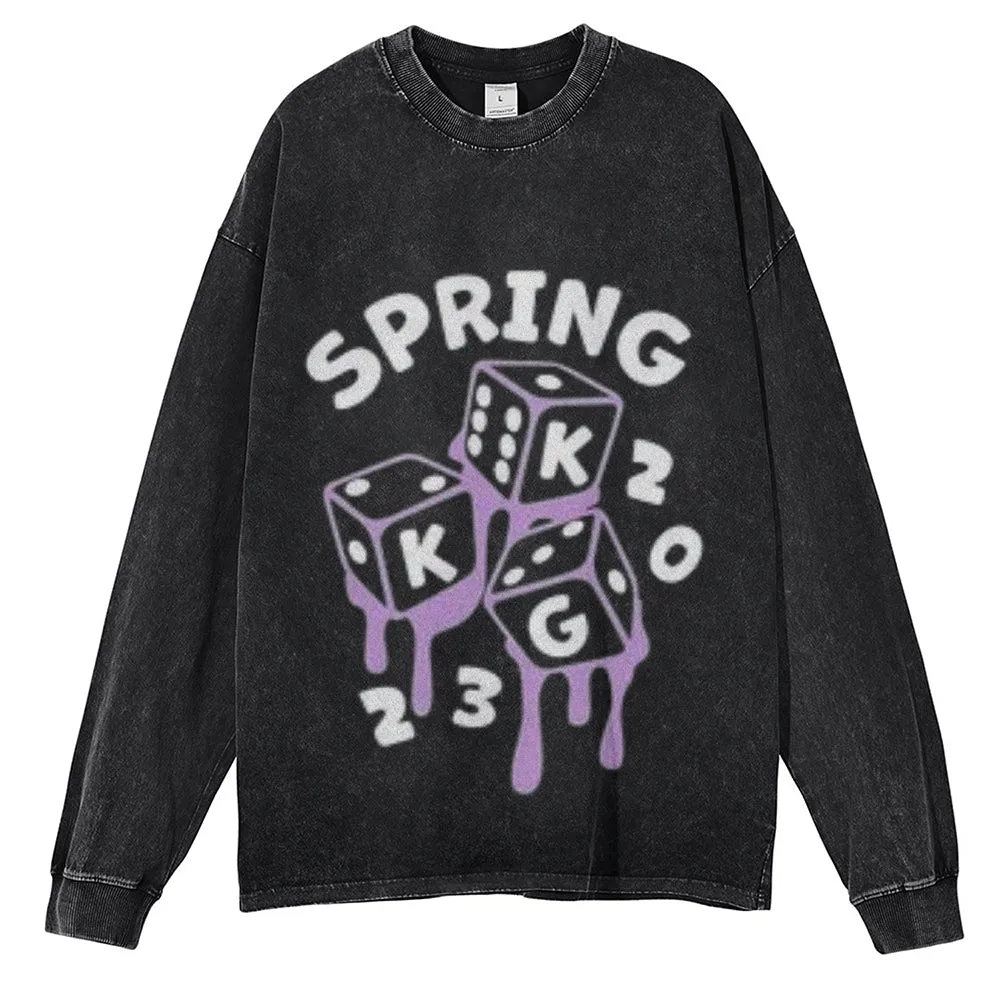 Oversized Vintage Washed Spring Game Graphic Sweatshirt