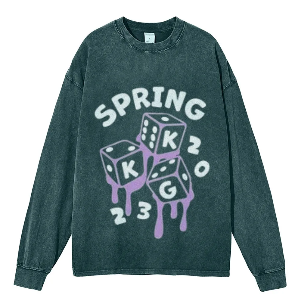 Oversized Vintage Washed Spring Game Graphic Sweatshirt