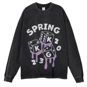Oversized Vintage Washed Spring Game Graphic Sweatshirt