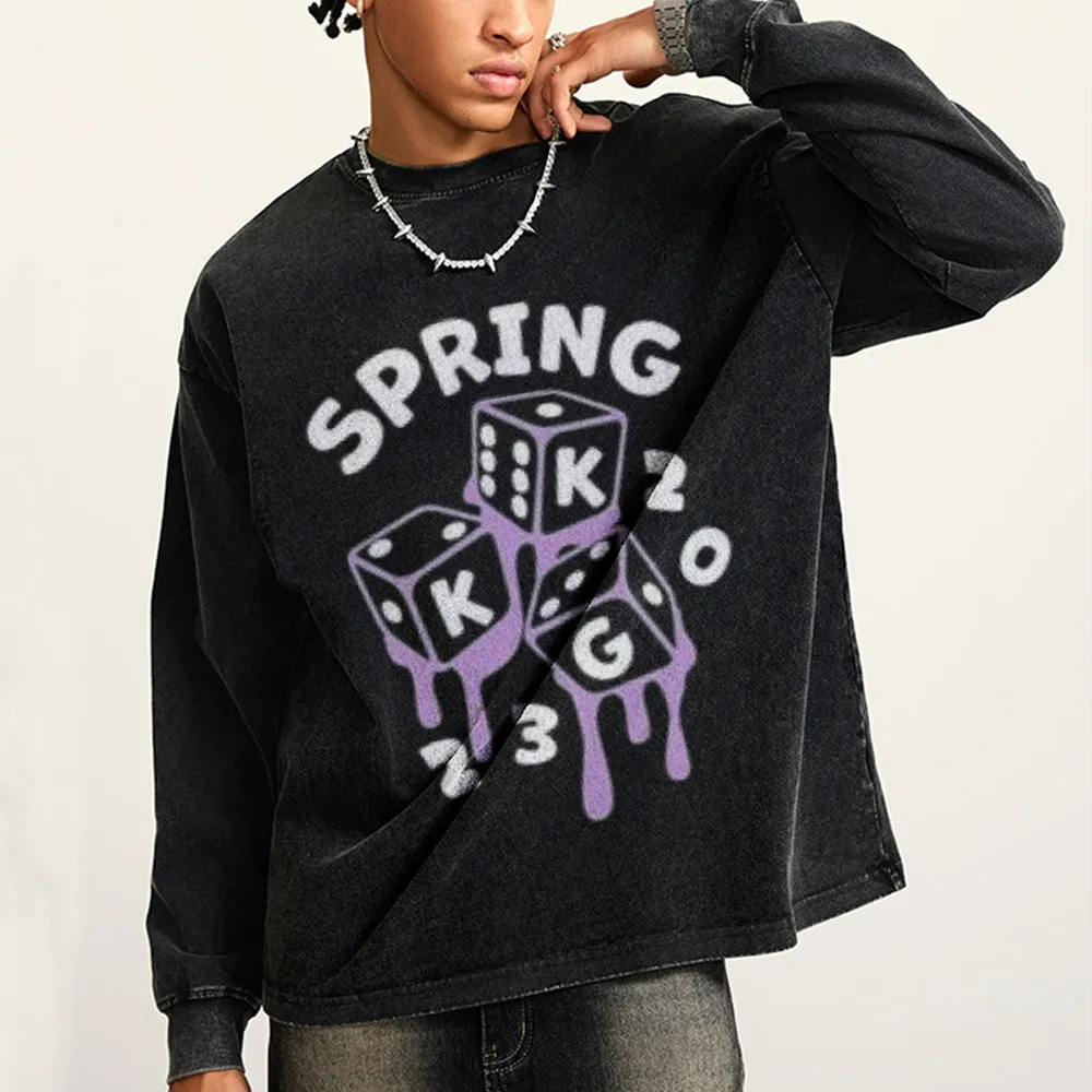 Oversized Vintage Washed Spring Game Graphic Sweatshirt