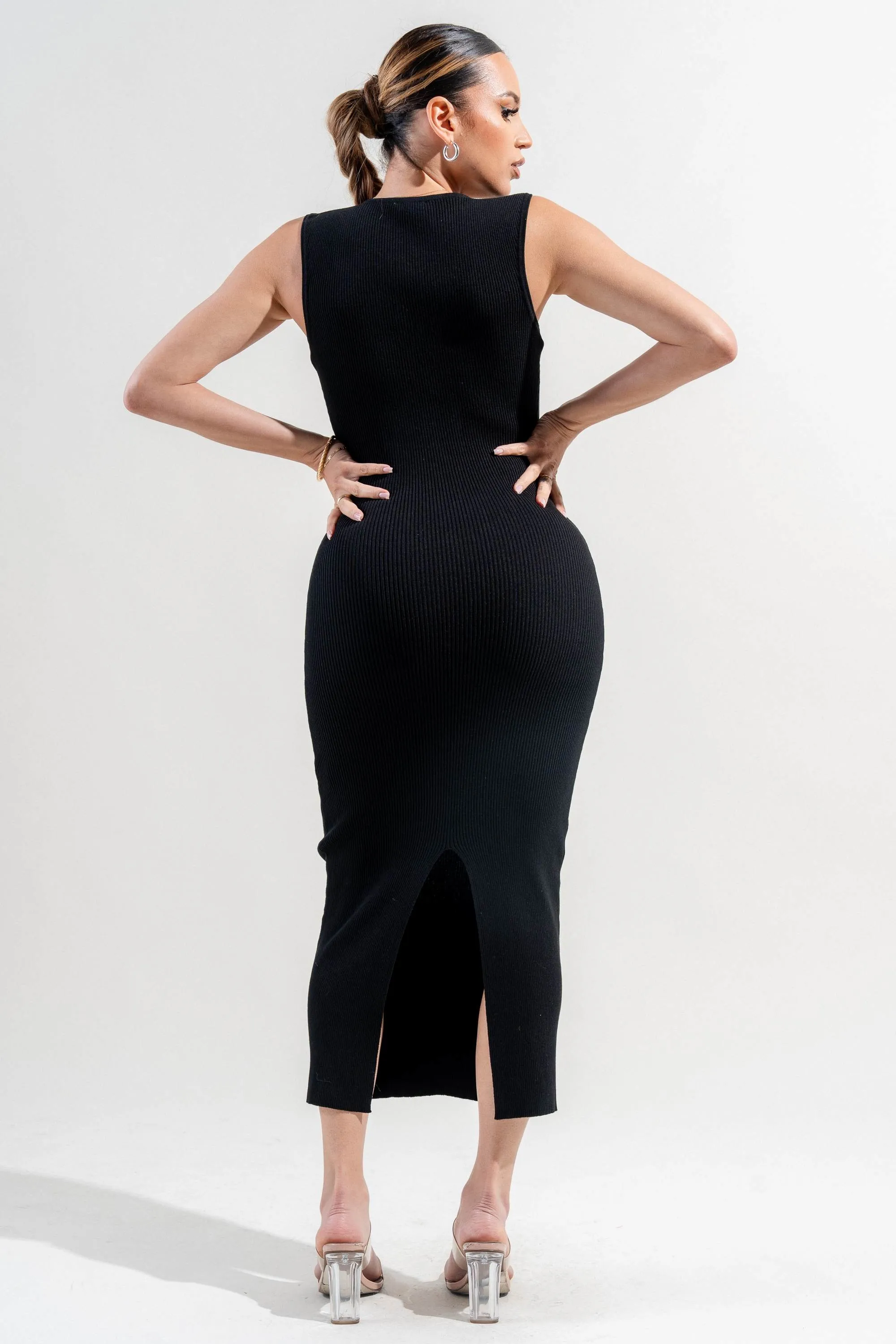 PD78310S-W / SWEATER RIB DRESS