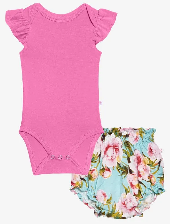 Posh Peanut Bubblegum Capsleeve Bodysuit & Carolina Floral Bloomer Set