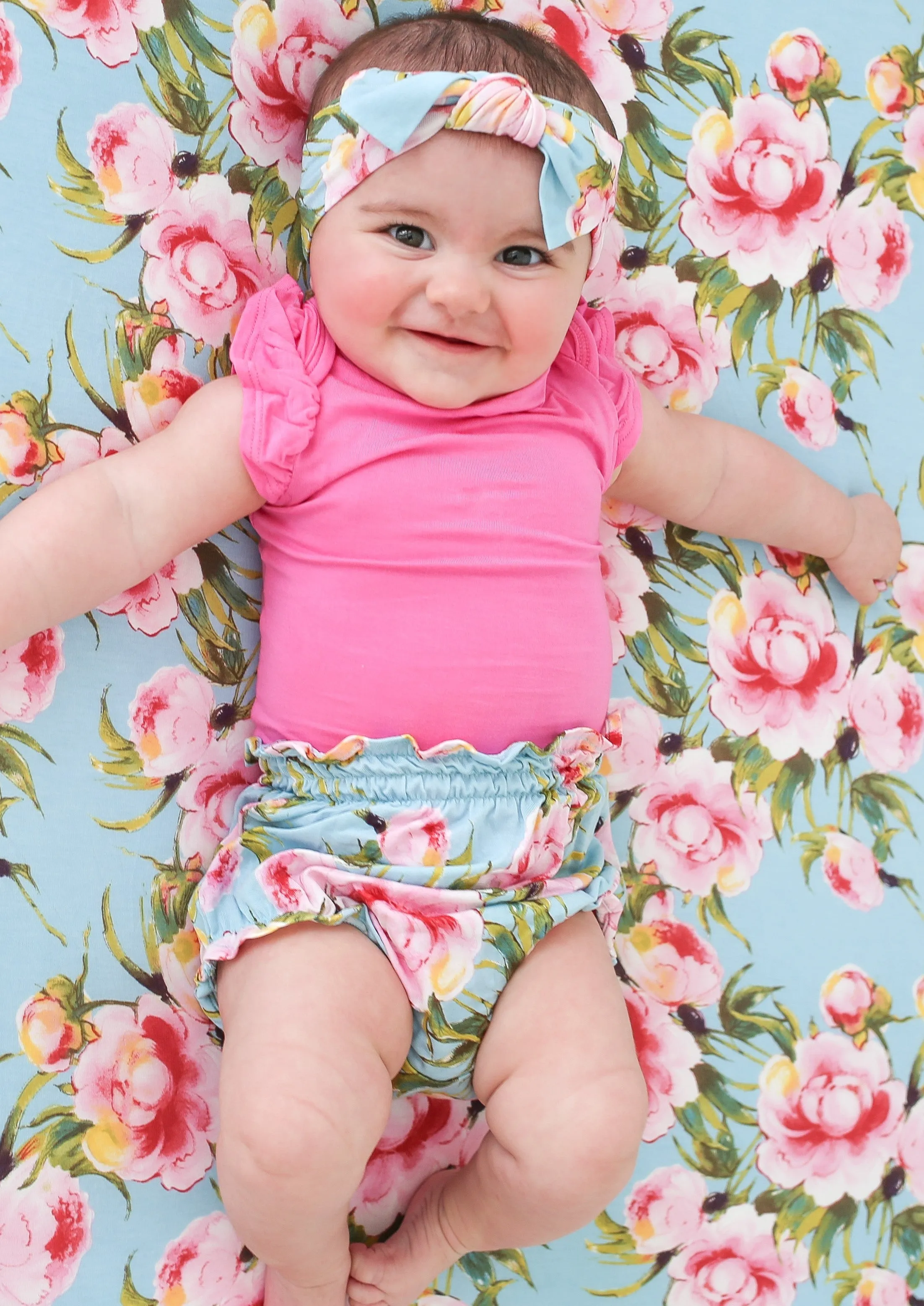 Posh Peanut Bubblegum Capsleeve Bodysuit & Carolina Floral Bloomer Set