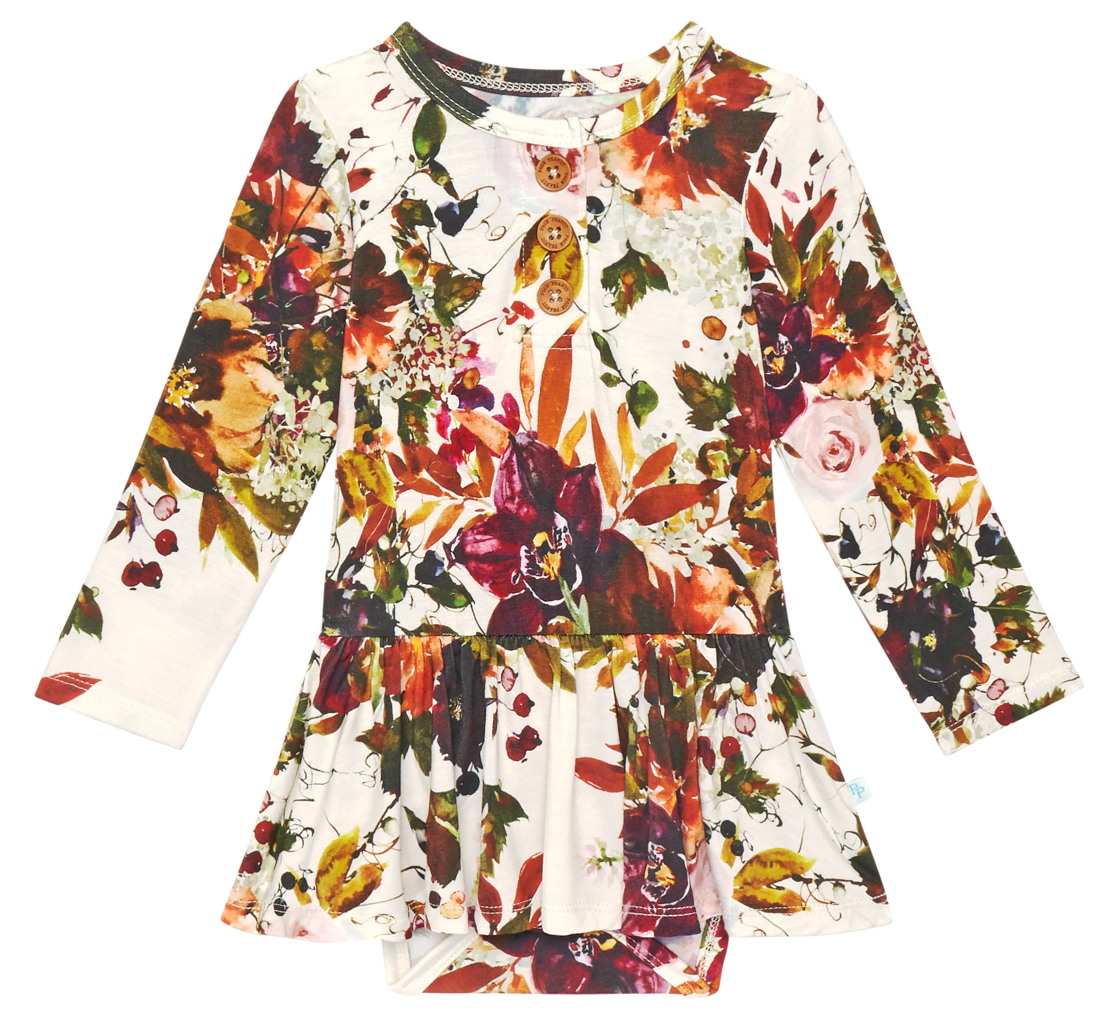 Posh Peanut Corinne L/S Henley w/Twirl Skirt Bodysuit