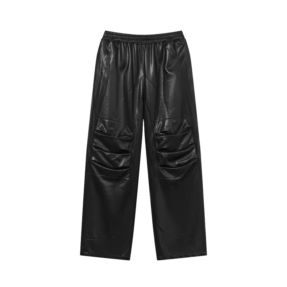 Pu Leather Pleated Pants