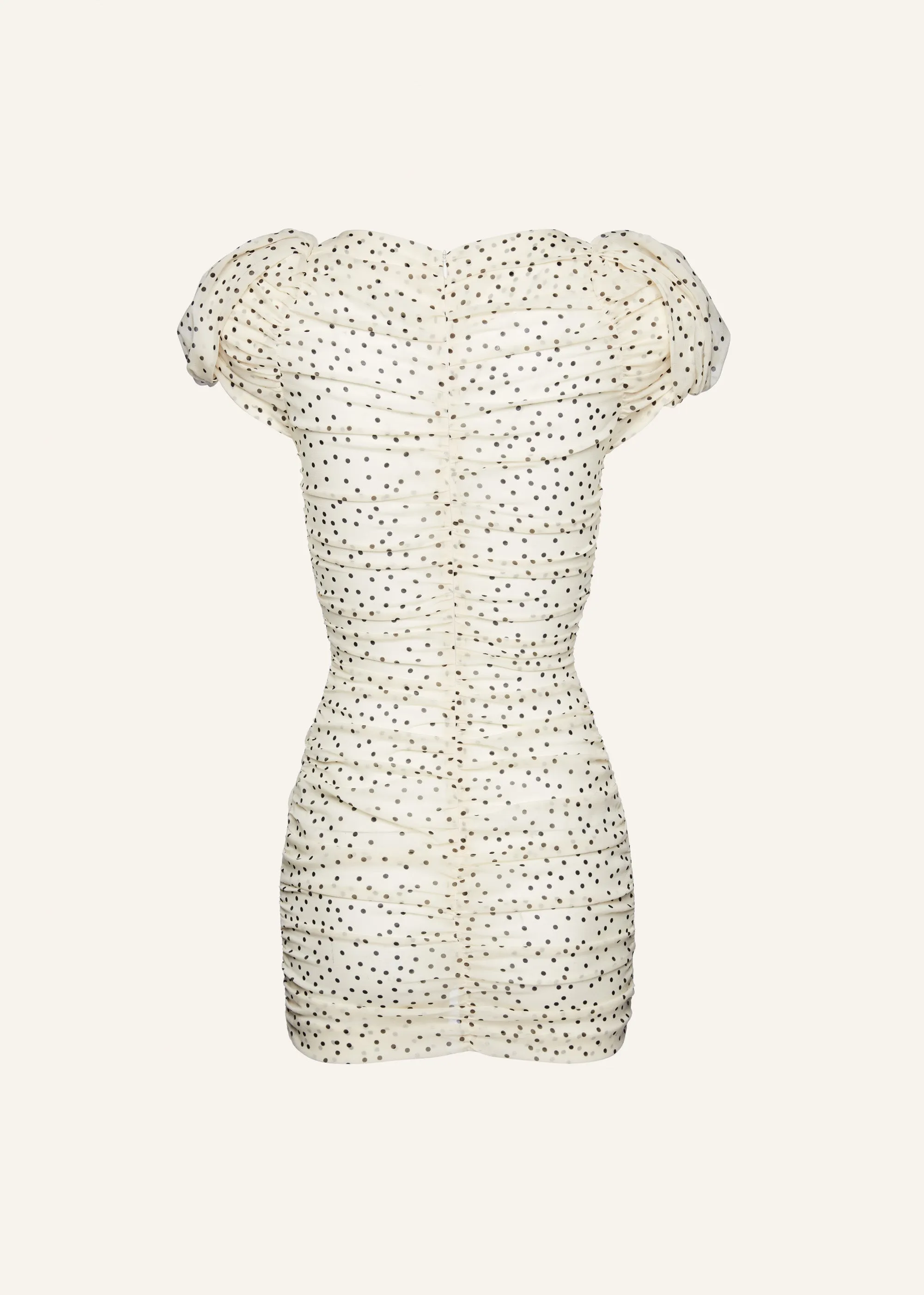 Puff sleeve mini dress in cream dots