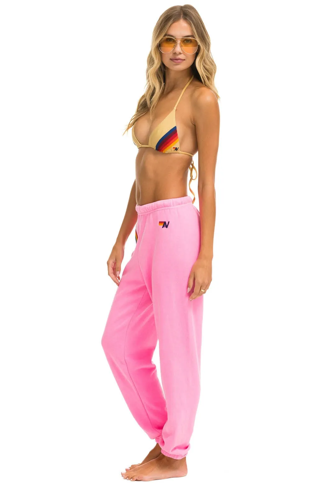 RAINBOW EMBROIDERY SWEATPANTS - NEON PINK
