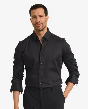 Rare Rabbit Men's Como Black Satin Fabric Button Down Collar Full Sleeves Solid Formal Shirt