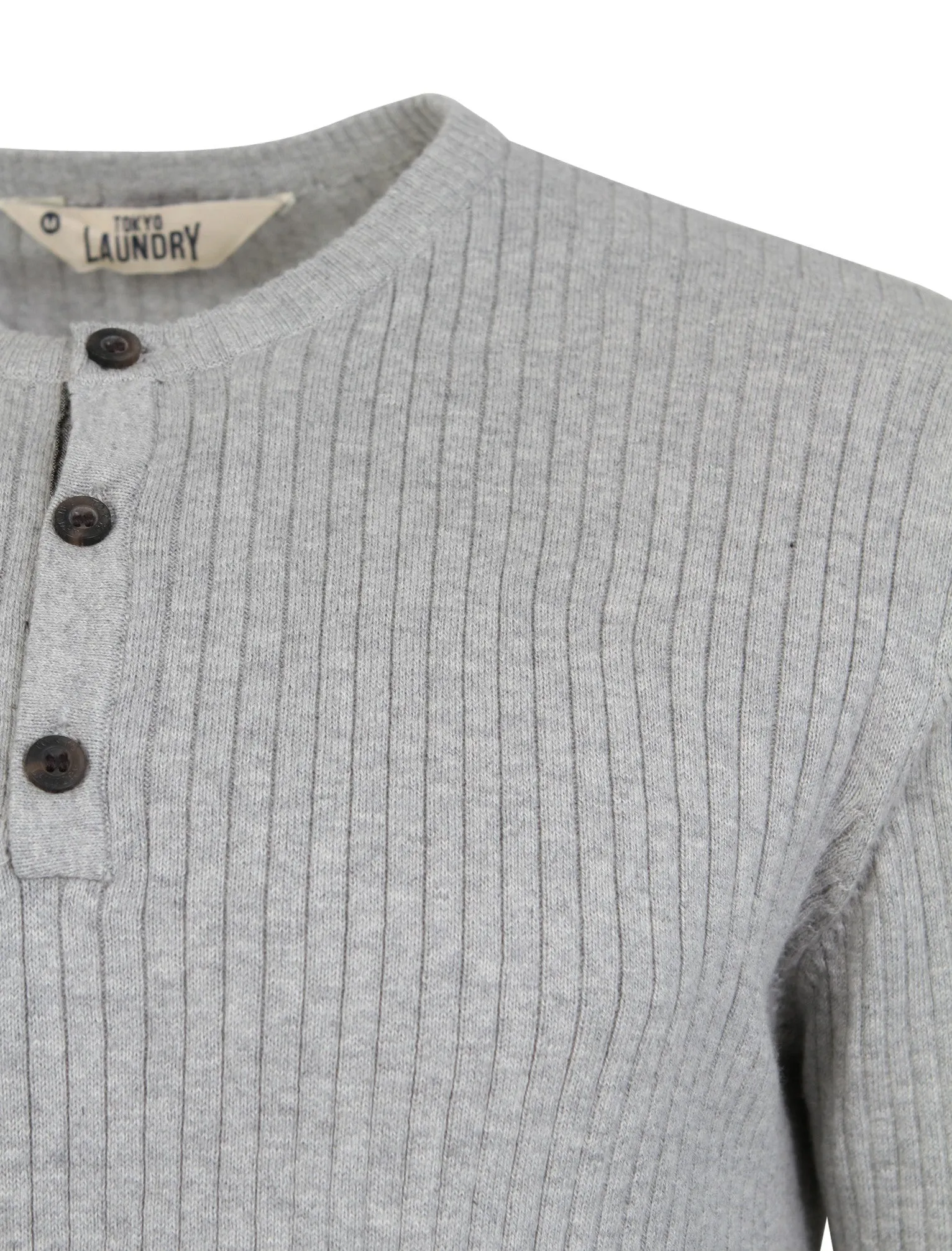Rushmore Henley Ribbed Jumper in Light Grey Marl - Tokyo Laundry
