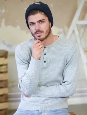 Rushmore Henley Ribbed Jumper in Light Grey Marl - Tokyo Laundry