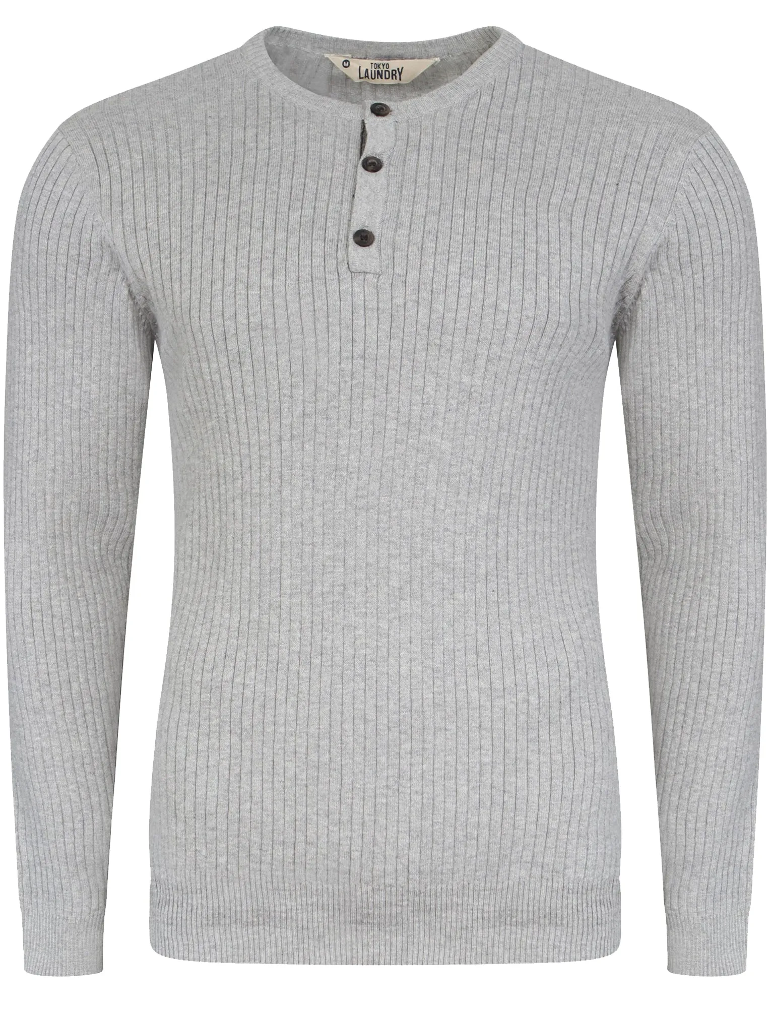 Rushmore Henley Ribbed Jumper in Light Grey Marl - Tokyo Laundry