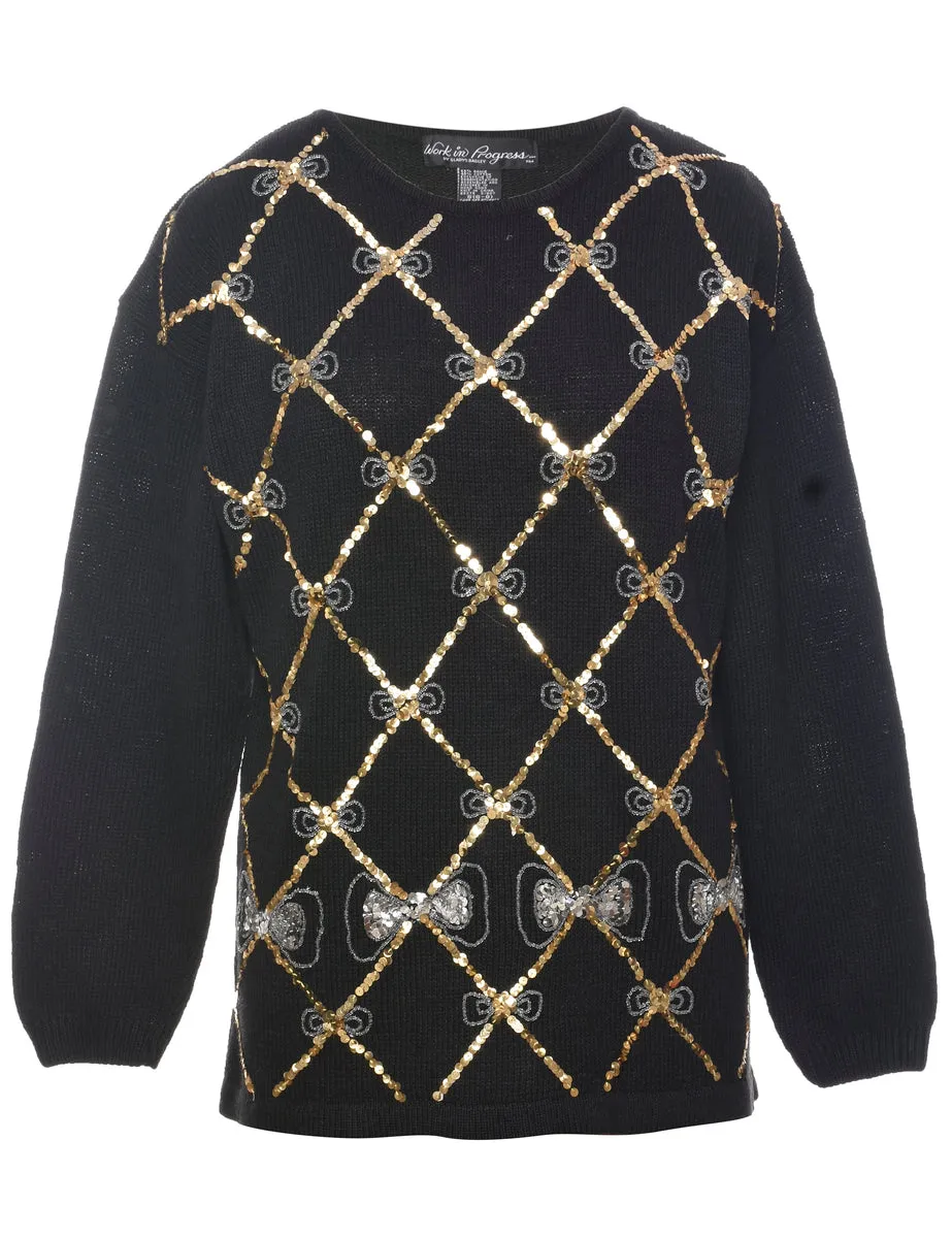 Sequined Black Jumper - S