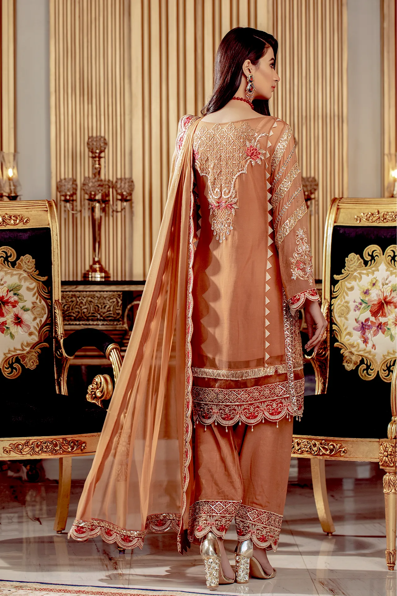 Serene Premium Beaux Rêves Embroidered Chiffon Collection 2020 – S-1004 Rust Tickle