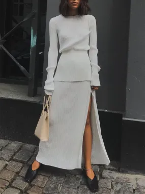 Sexy Open Back Slim Knit Top and Sweater Split Skirt Two-piece