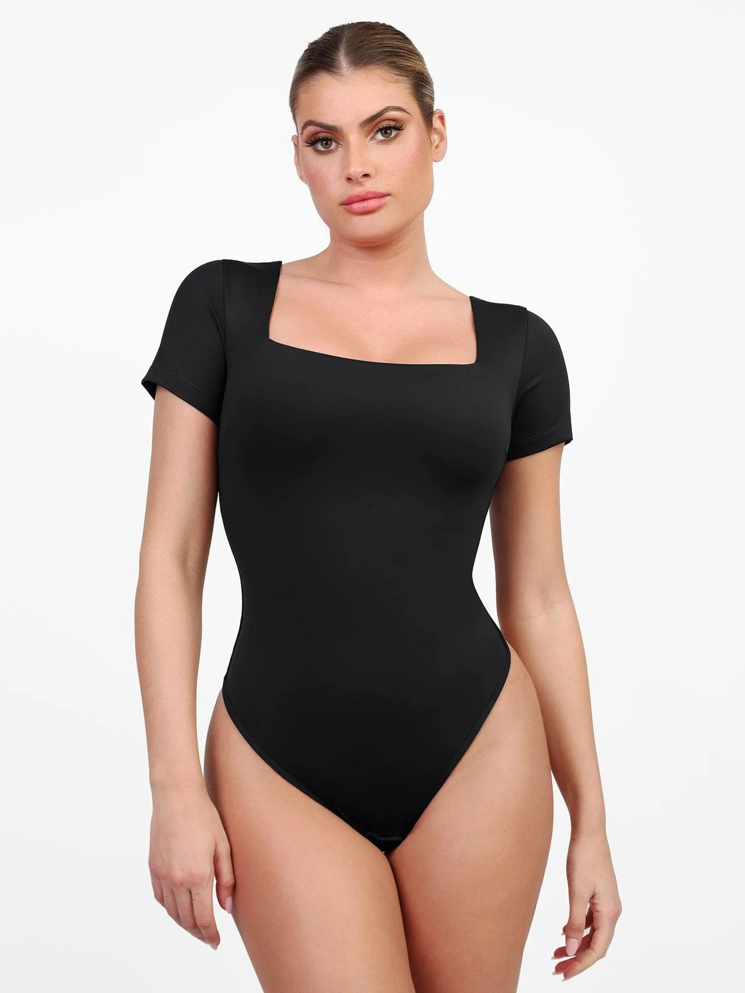 Shapewear Square Neck Short Sleeve Thong Bodysuit