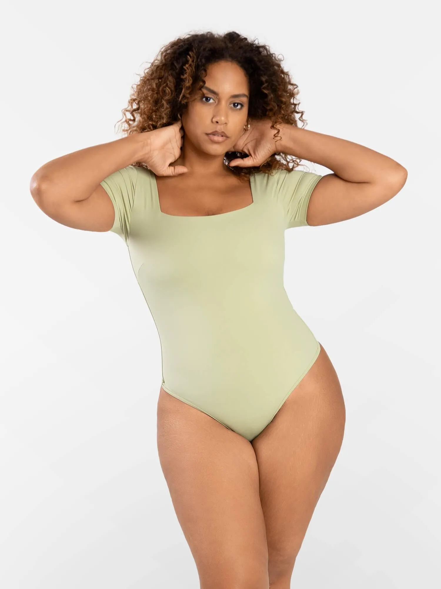 Shapewear Square Neck Short Sleeve Thong Bodysuit