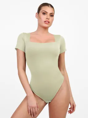 Shapewear Square Neck Short Sleeve Thong Bodysuit