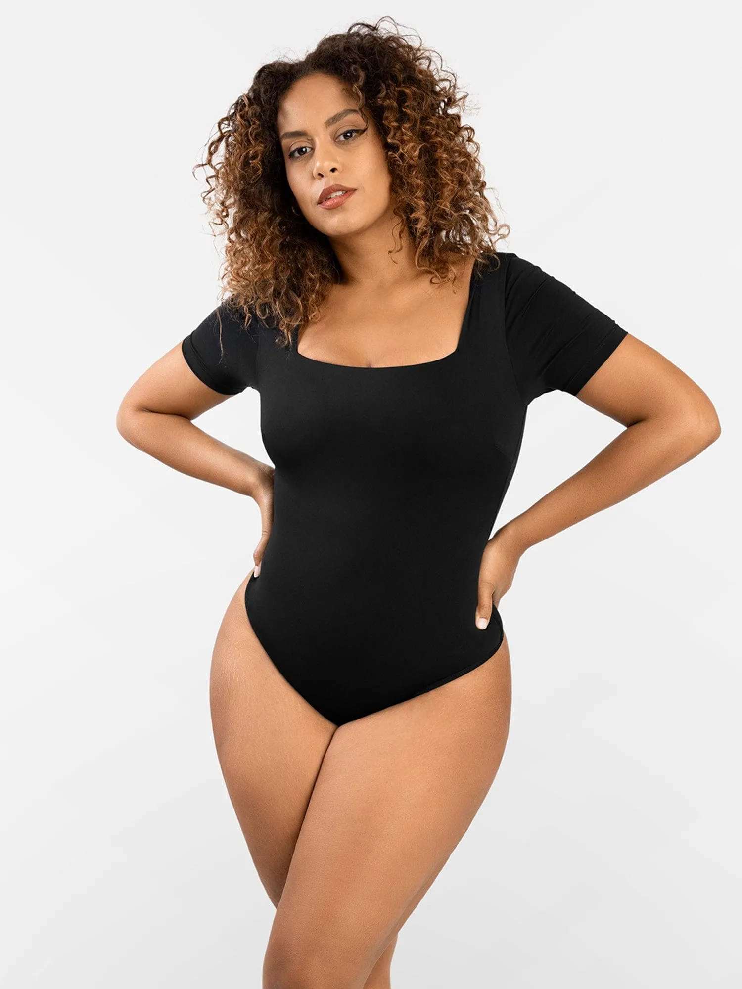 Shapewear Square Neck Short Sleeve Thong Bodysuit