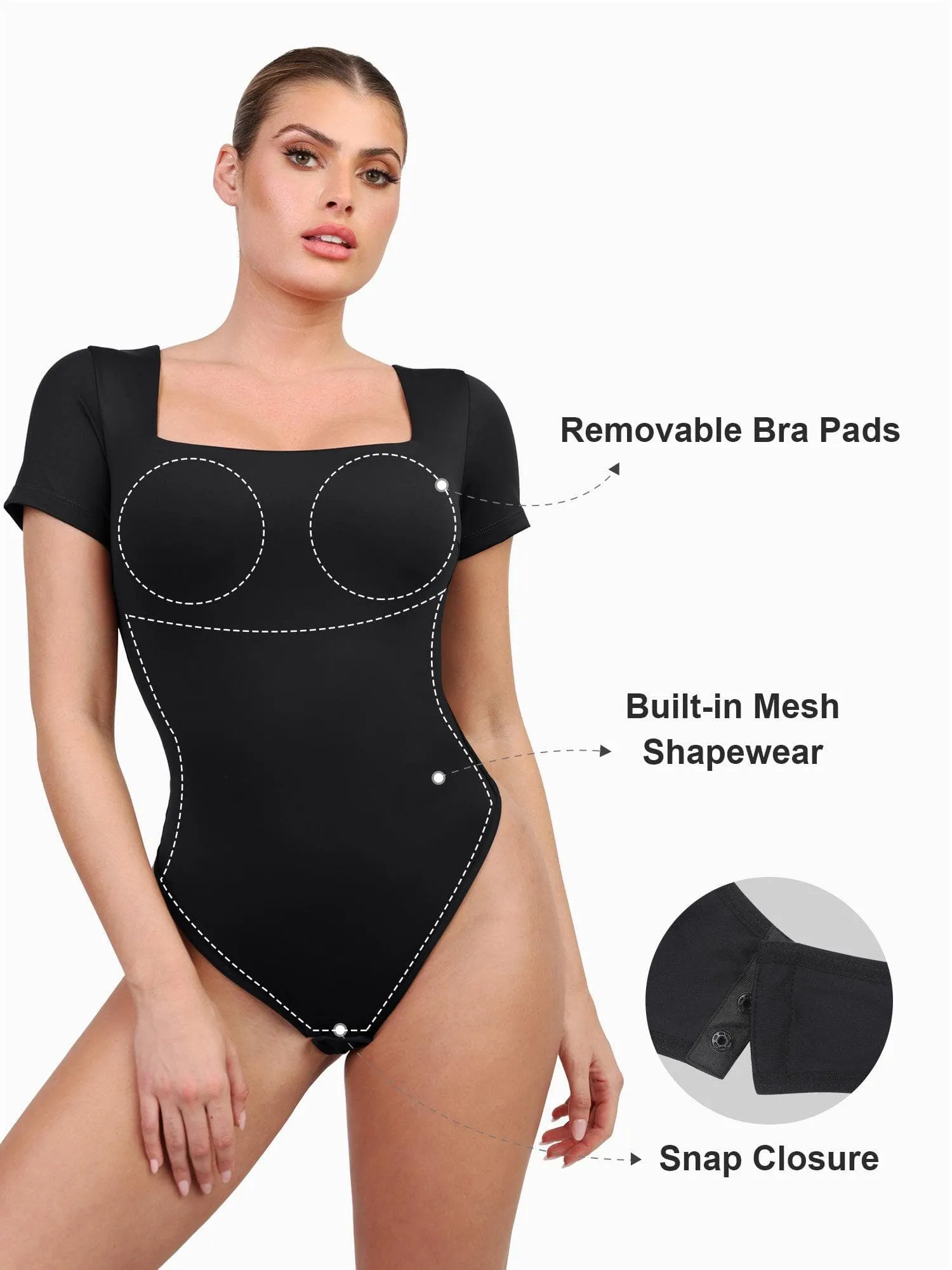 Shapewear Square Neck Short Sleeve Thong Bodysuit