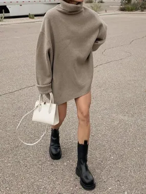 Solid Color High Neck Loose Knit Dress