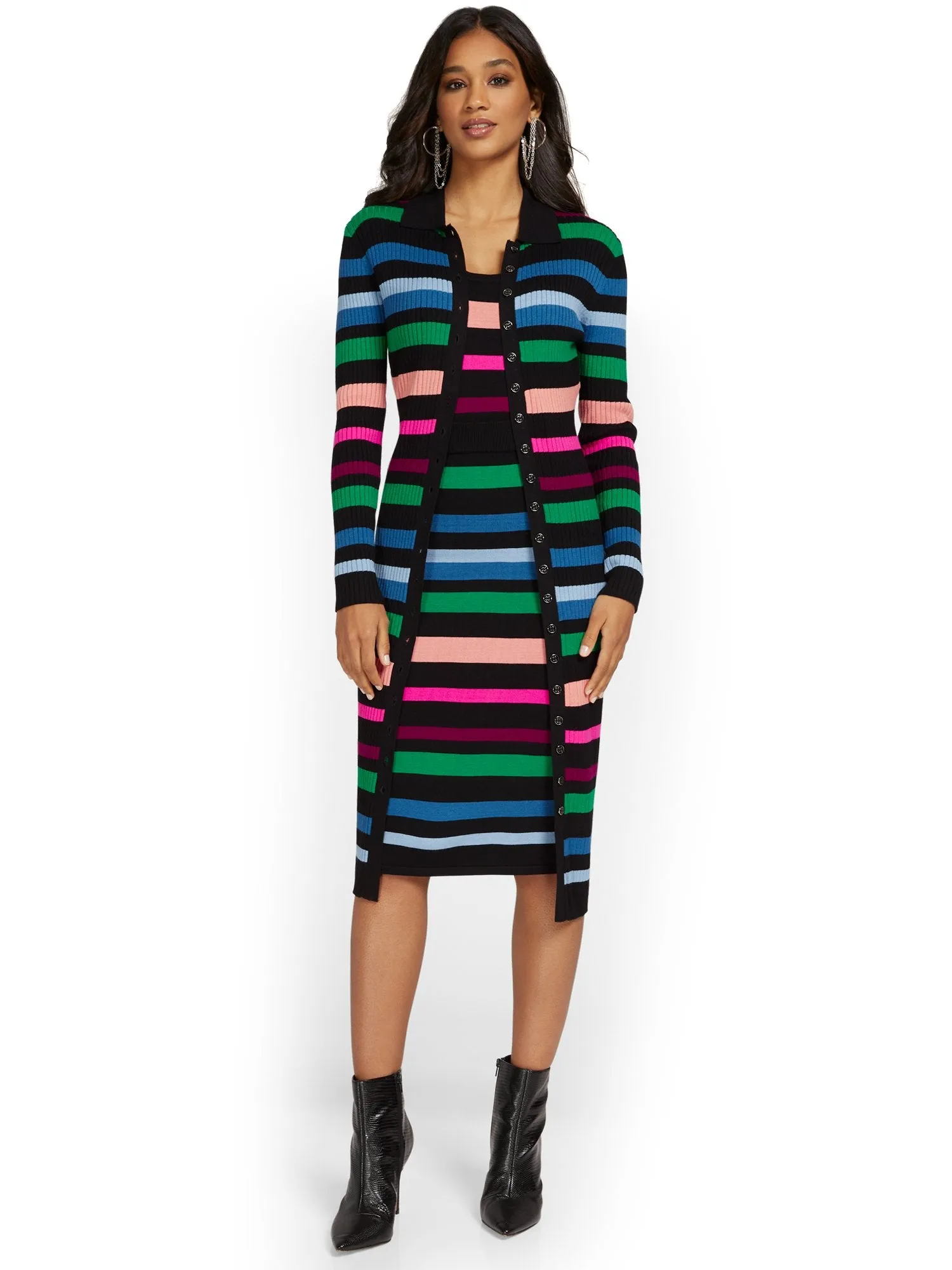 Stripe Cardigan Sweater Dress