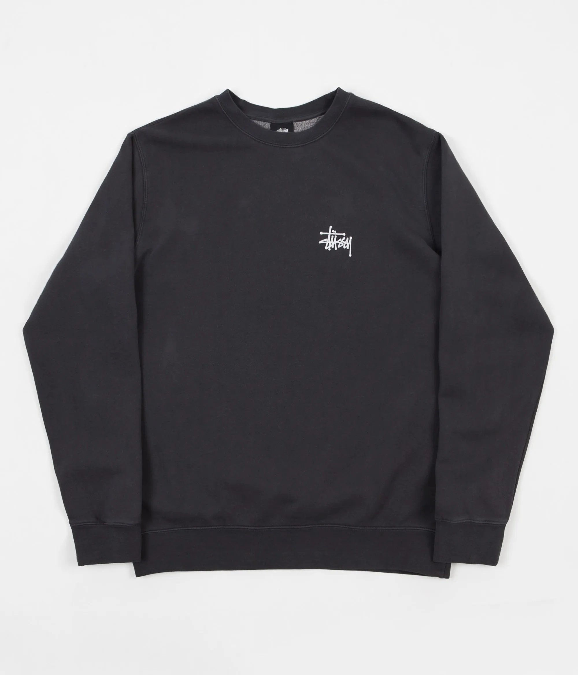 Stussy Basic Stussy Pigment Dyed Crewneck Sweatshirt - Black