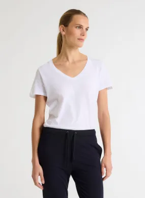 T-shirt Blanc Patty col V manches courtes en Coton