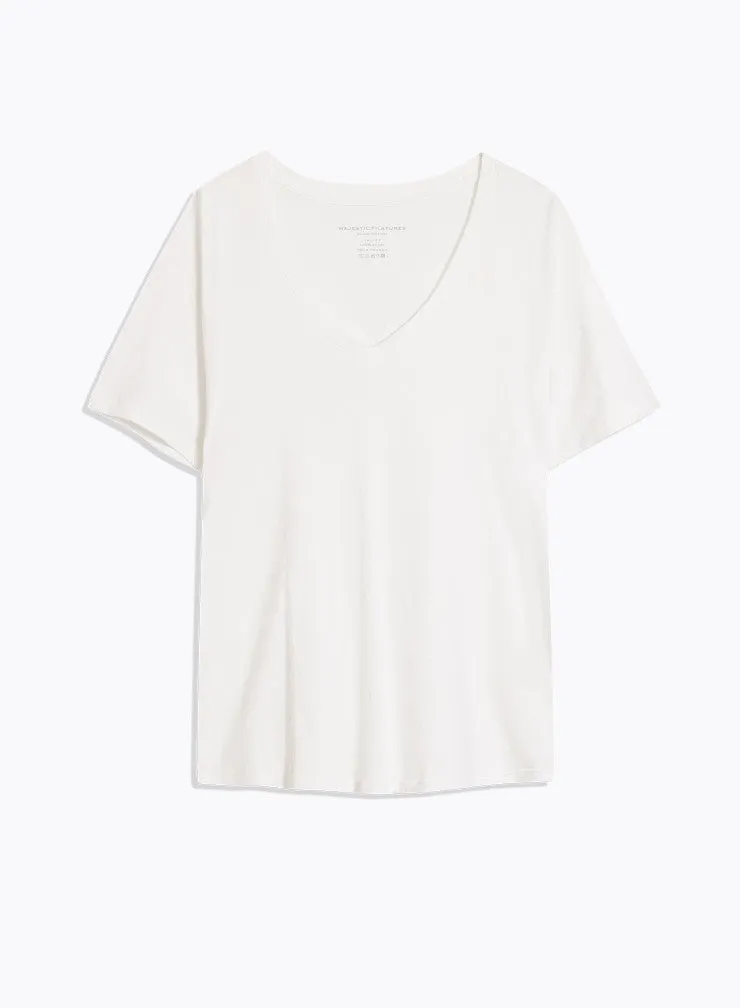 T-shirt Blanc Patty col V manches courtes en Coton