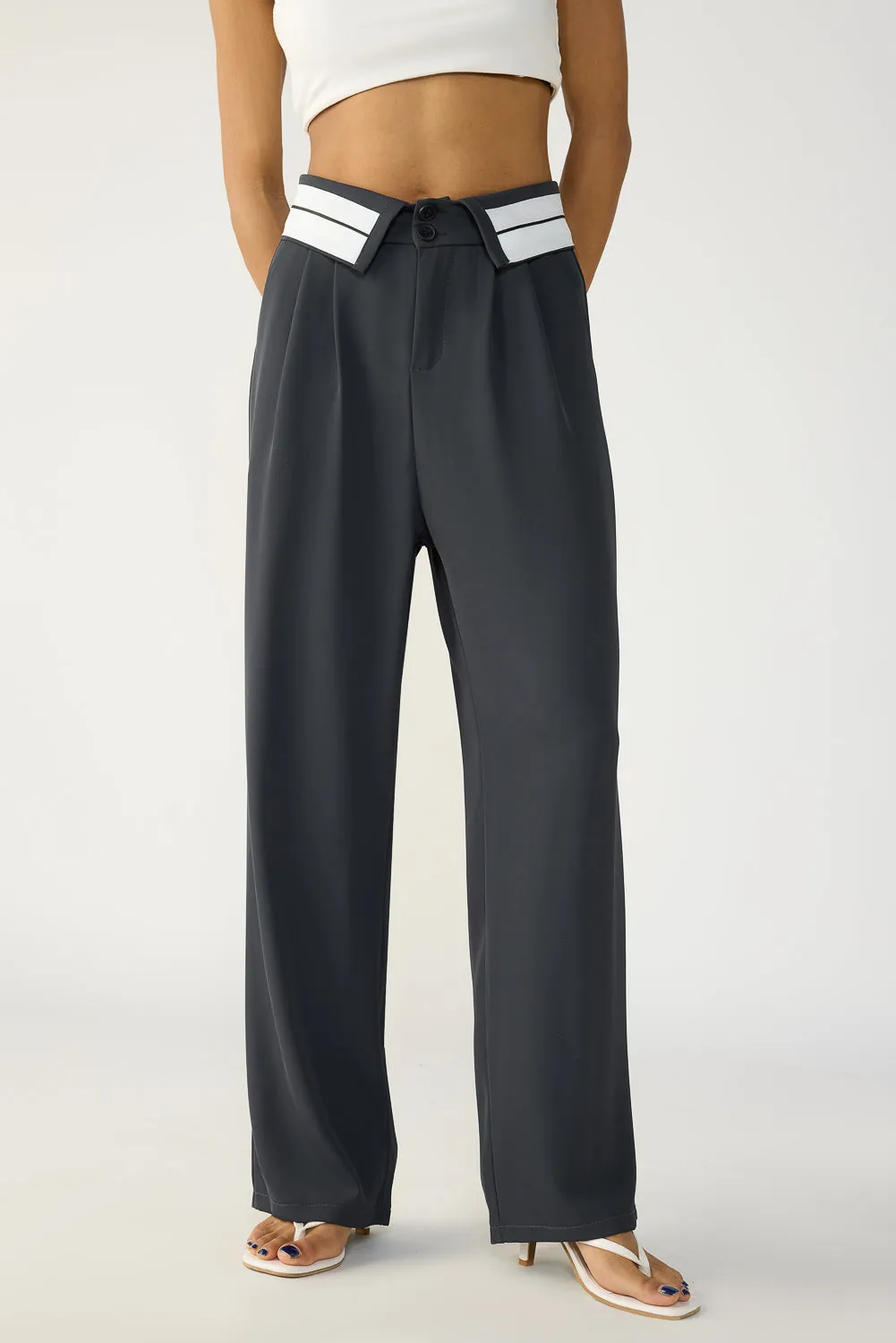 Turnover Waistband Grey Korean Pants