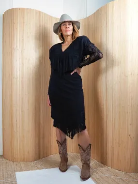 Vintage 80's Black Lace Fringe Dress