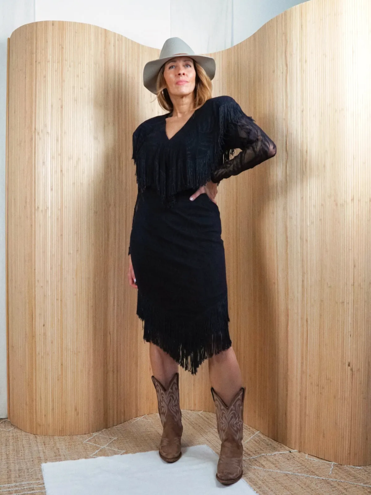 Vintage 80's Black Lace Fringe Dress