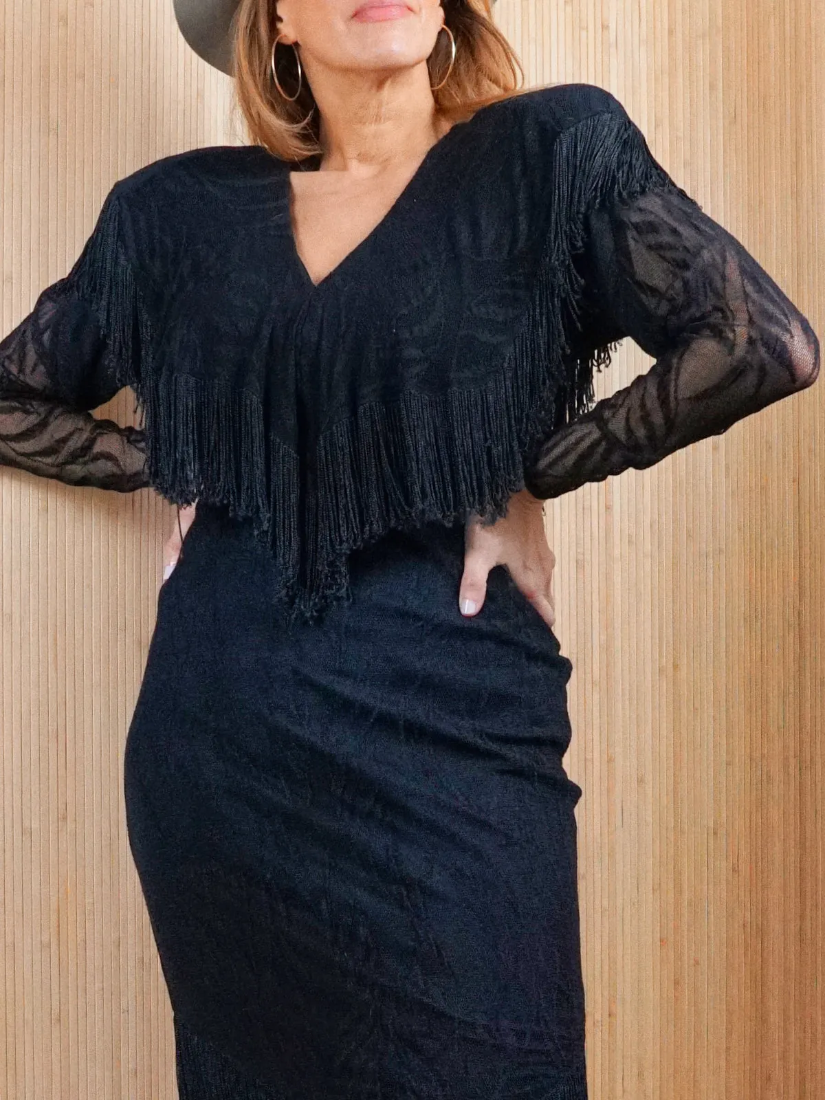 Vintage 80's Black Lace Fringe Dress