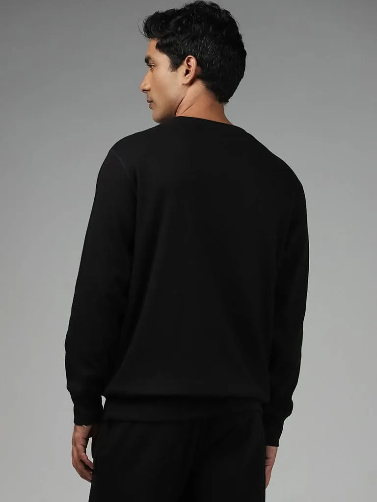 WES Lounge Solid Black Ribbed Sweatshirt