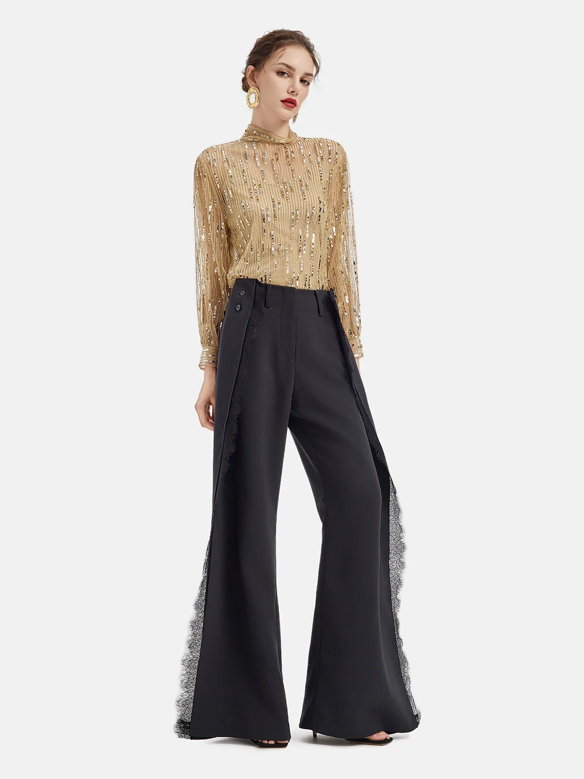 White Versatile Lace Trim Trousers