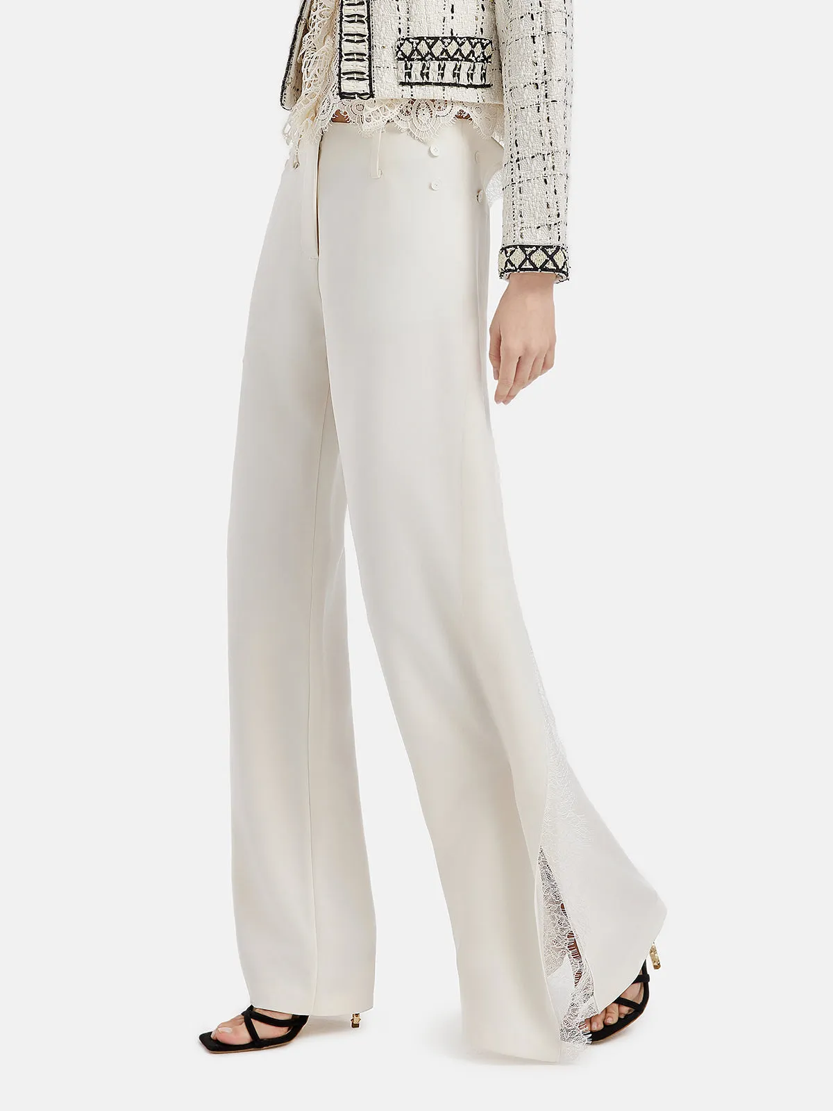 White Versatile Lace Trim Trousers