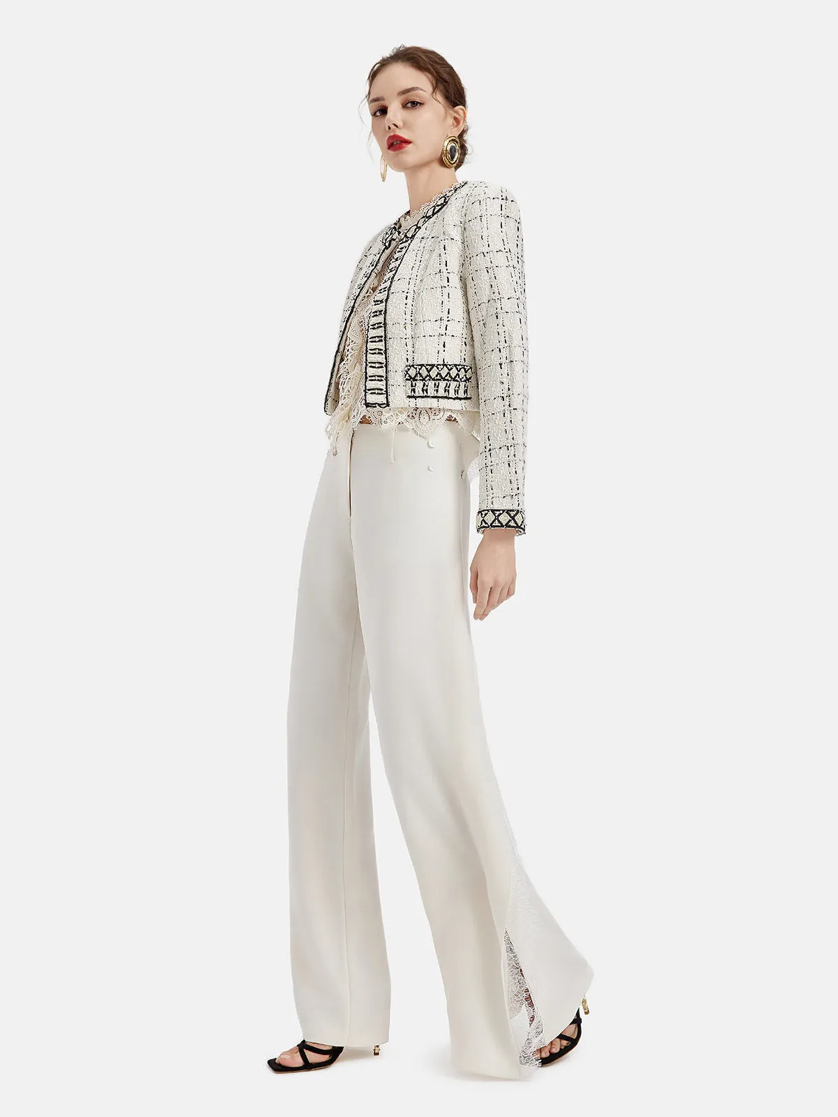 White Versatile Lace Trim Trousers