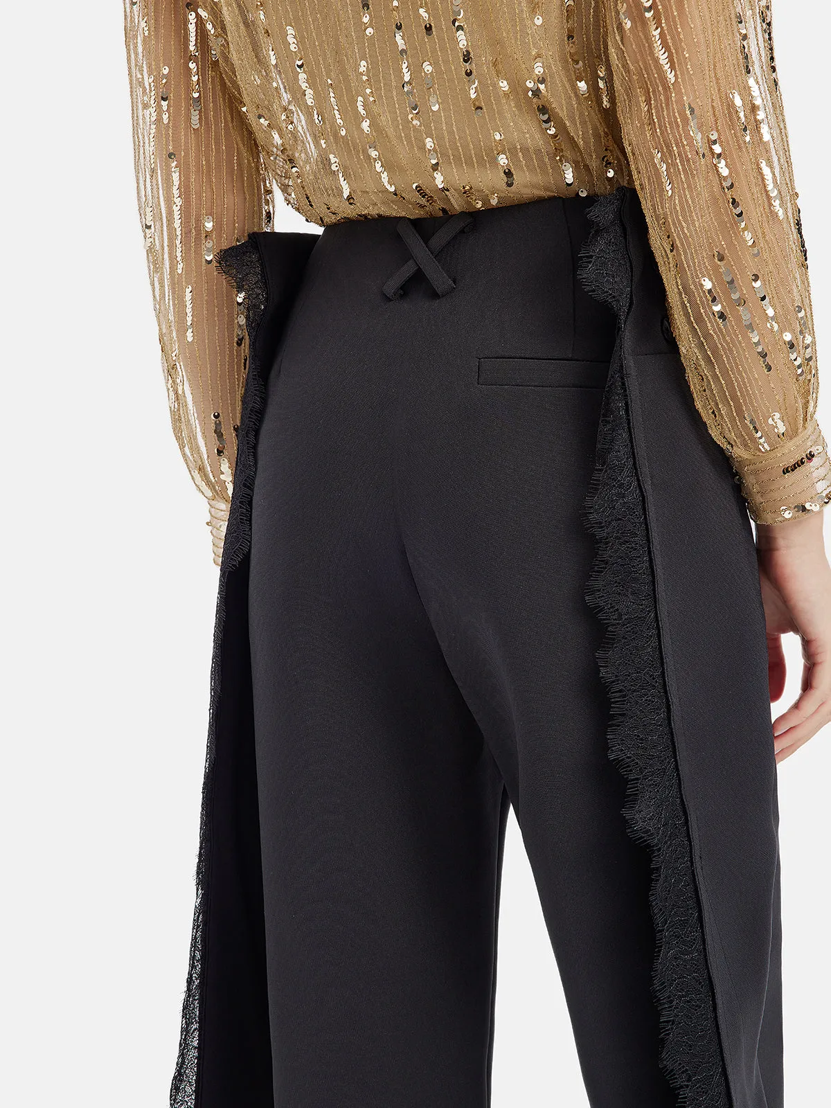 White Versatile Lace Trim Trousers