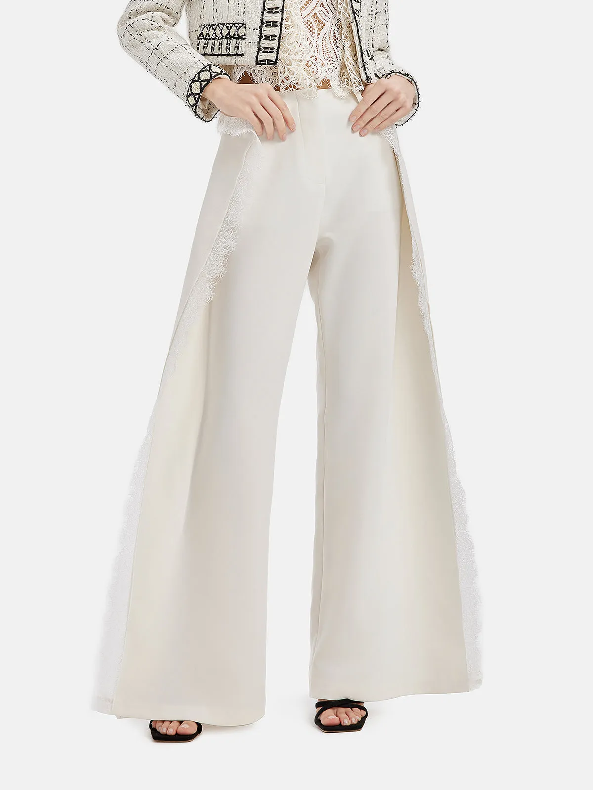 White Versatile Lace Trim Trousers