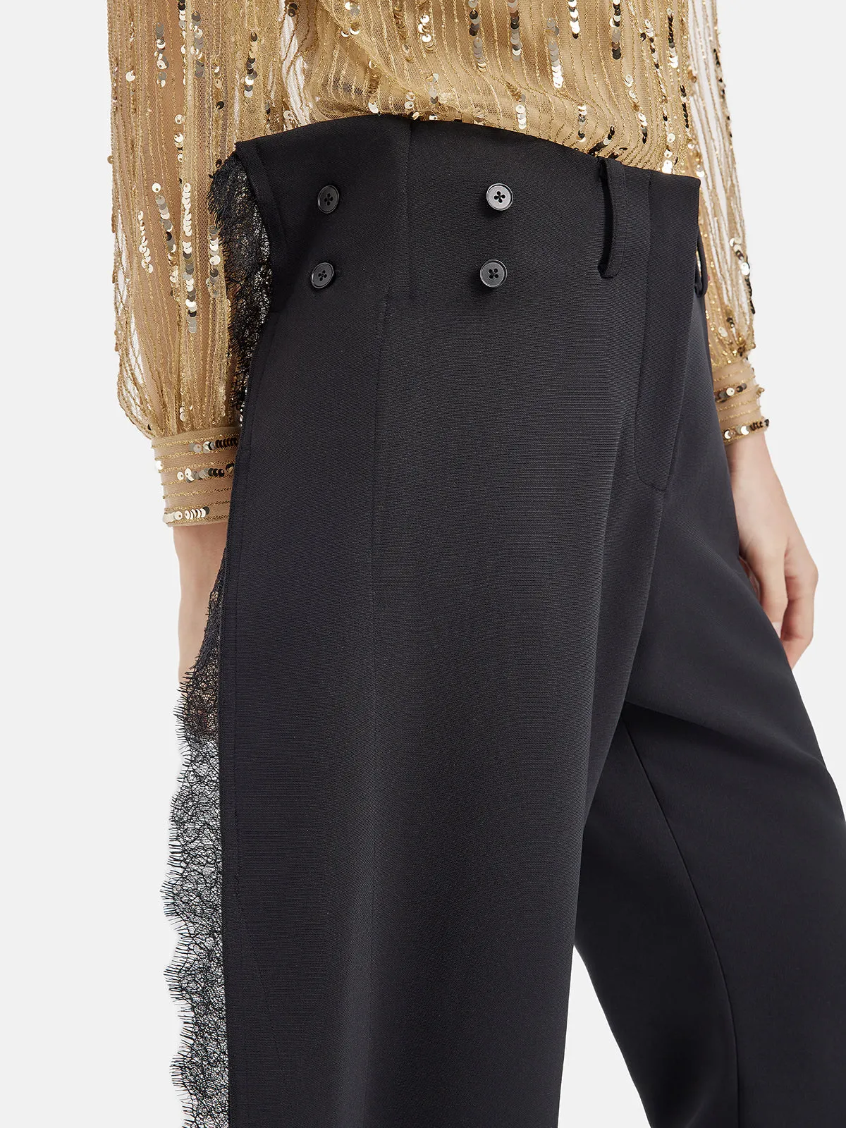 White Versatile Lace Trim Trousers