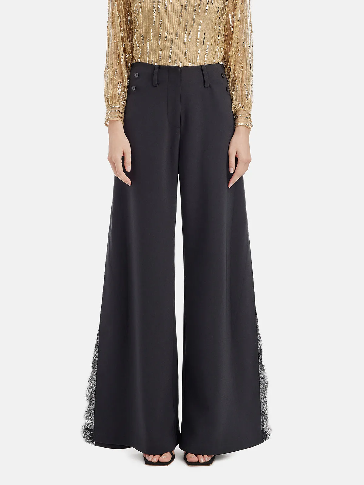 White Versatile Lace Trim Trousers