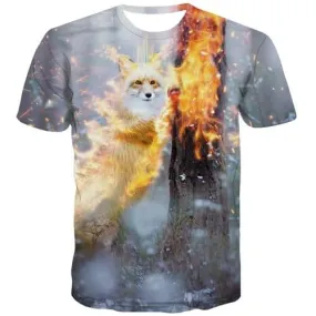 Wolf T shirts Men Flame Shirt Print Hip Hop Tshirt Anime Street Tshirt Printed Harajuku Tshirts Casual Short Sleeve T shirts