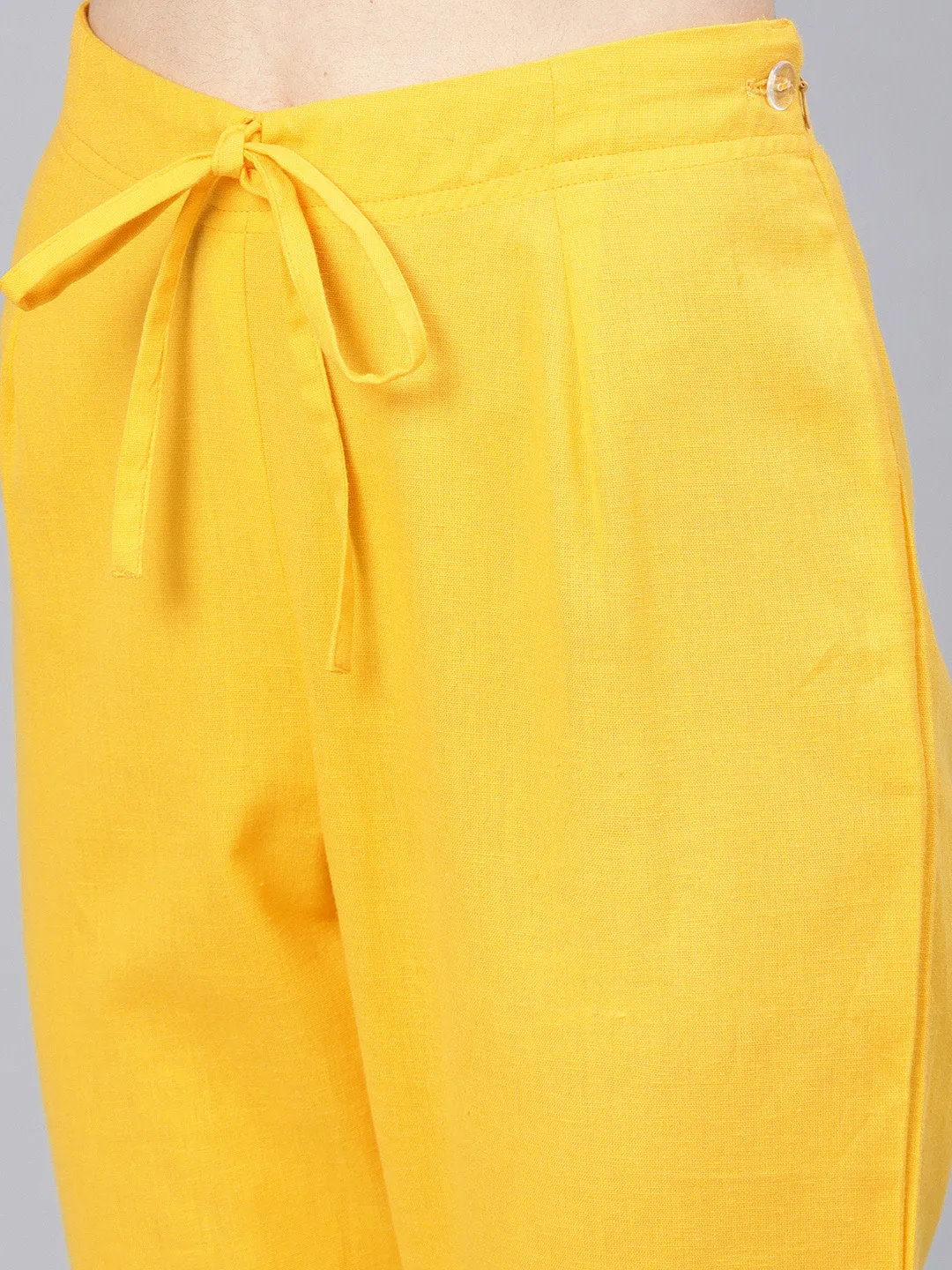Women Yellow Red And Golden Block Printed Printed Kurta With Trousers