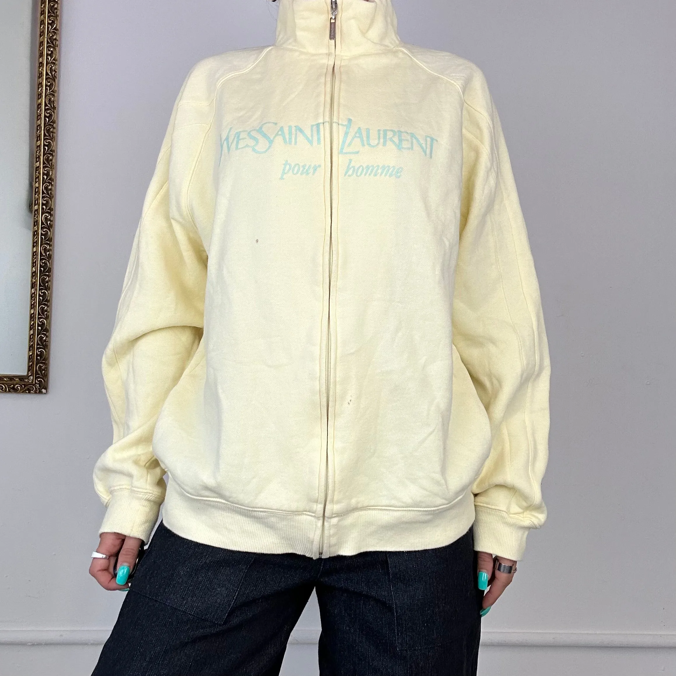 yellow yves saint laurent zip up jumper