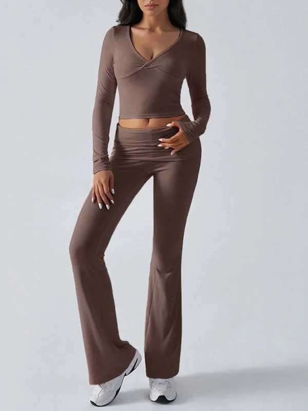 Yoga Two-Piece Set Gym Outfit Workout Gear with Flare Pants
