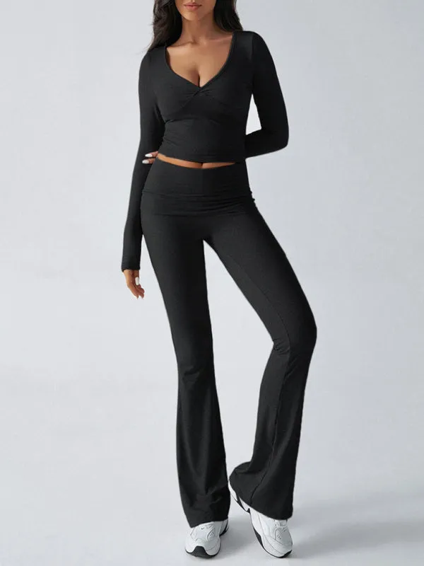 Yoga Two-Piece Set Gym Outfit Workout Gear with Flare Pants