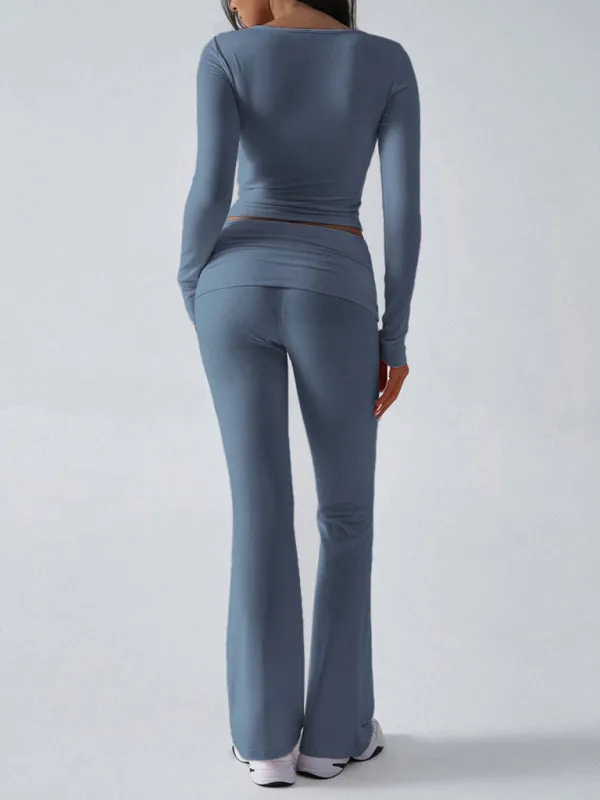 Yoga Two-Piece Set Gym Outfit Workout Gear with Flare Pants