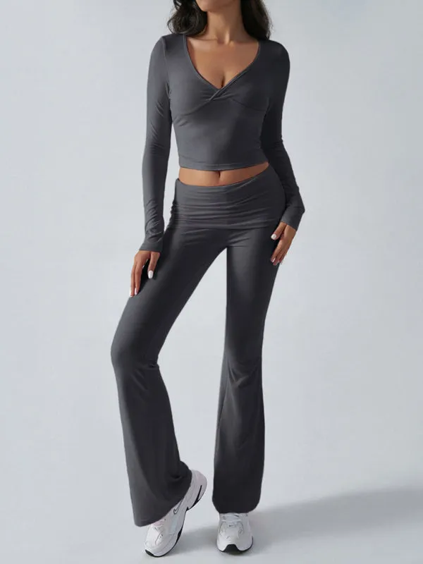 Yoga Two-Piece Set Gym Outfit Workout Gear with Flare Pants