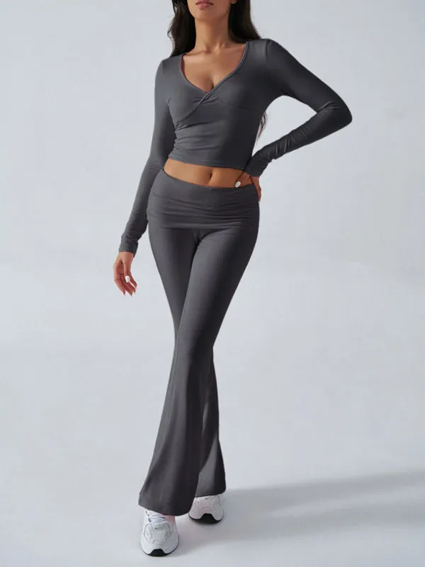 Yoga Two-Piece Set Gym Outfit Workout Gear with Flare Pants