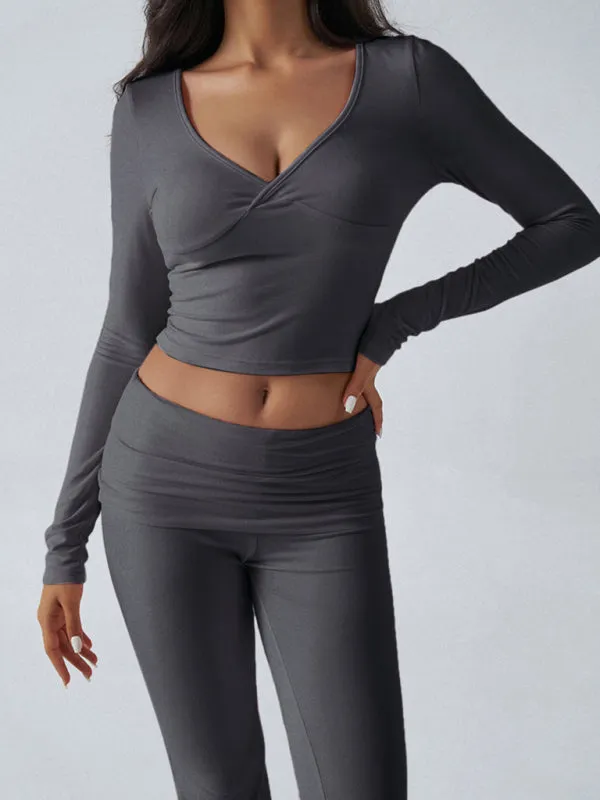 Yoga Two-Piece Set Gym Outfit Workout Gear with Flare Pants