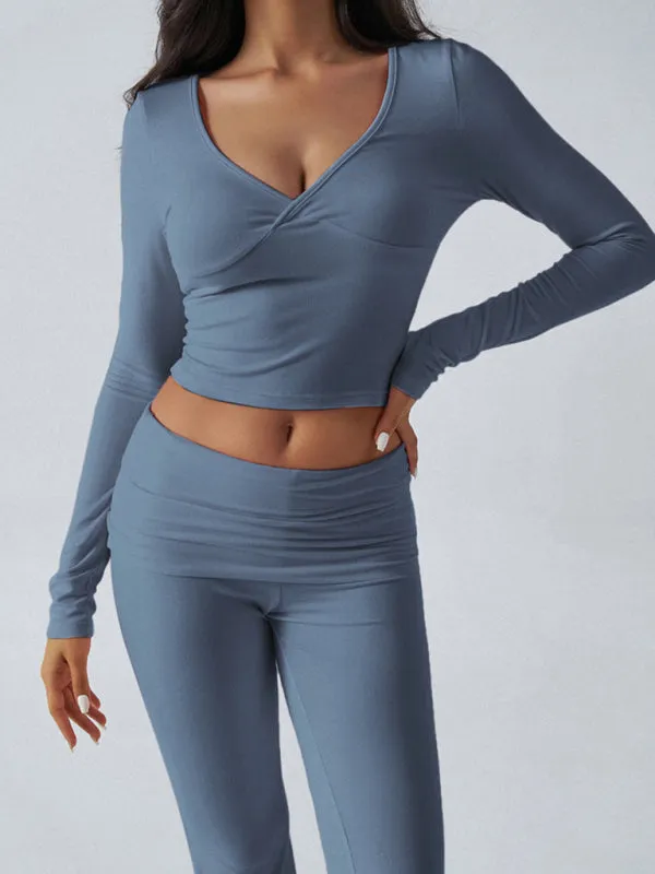 Yoga Two-Piece Set Gym Outfit Workout Gear with Flare Pants